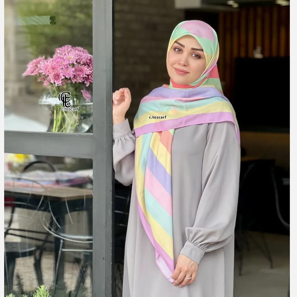 روسری نخ کاستوم طرح طیفی پله ای سایز 140 چرخ دوز