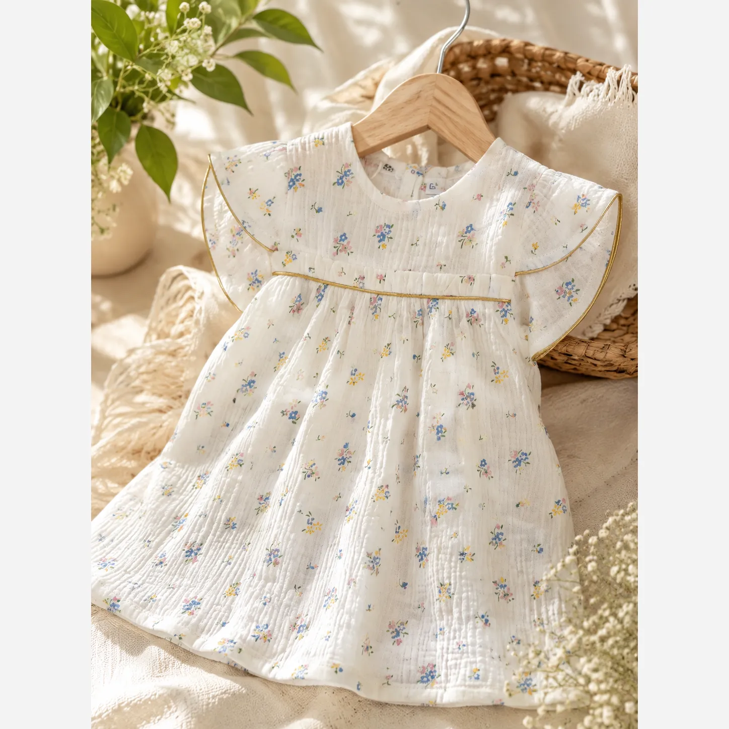 سارافون دخترانه جنس موسلین نخی خنک و لطیف در سه سایز مختلف