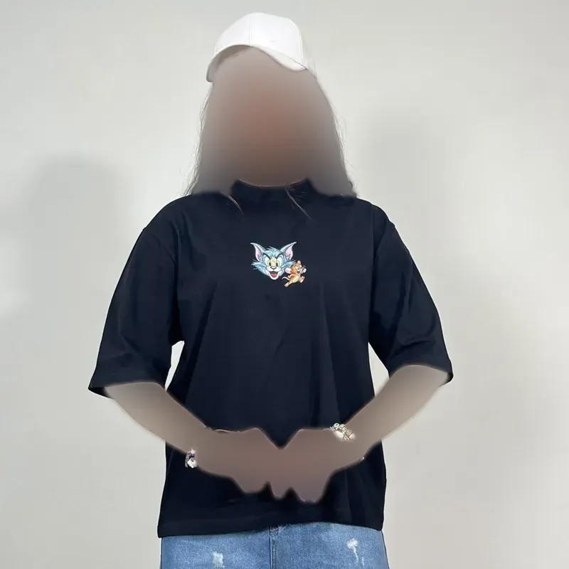 تیشرت نخ پنبه فری سایز طرح تام و جری