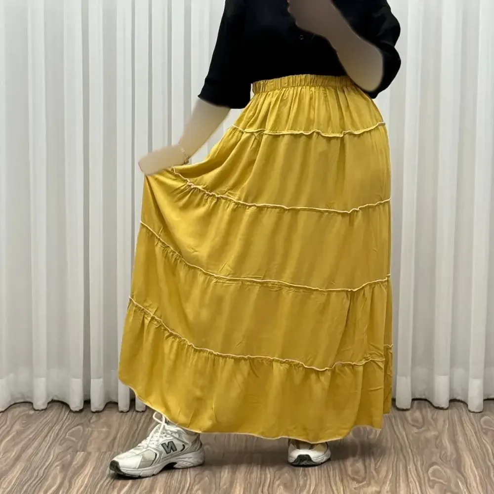 دامن نخی پرچین طبقه ای فری سایز زنانه تا سایز 50 تن خور شیک و راحت چهارفصل خنک بدون بدن نما