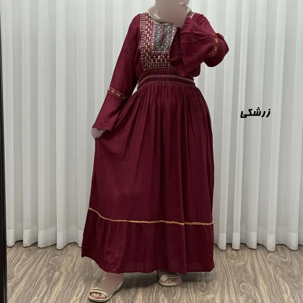 پیراهن نخی گلدوزی زنانه و دخترانه فری سایز مدل نازی کد 1778