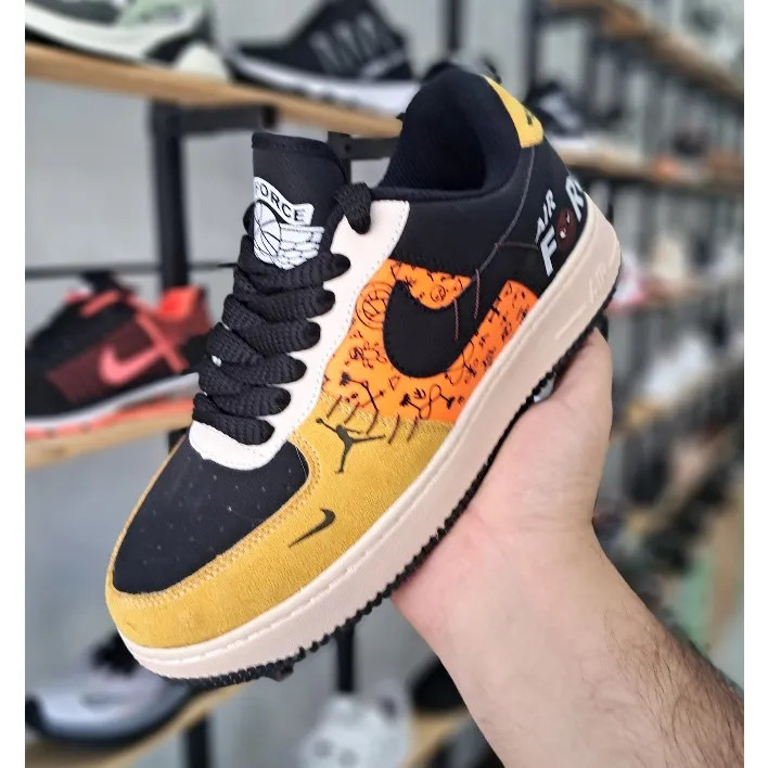 کفش اسپرت زنانه نایک وودو ایر فورس رنگ مشکی نارنجی زرد سایز 37 تا 40