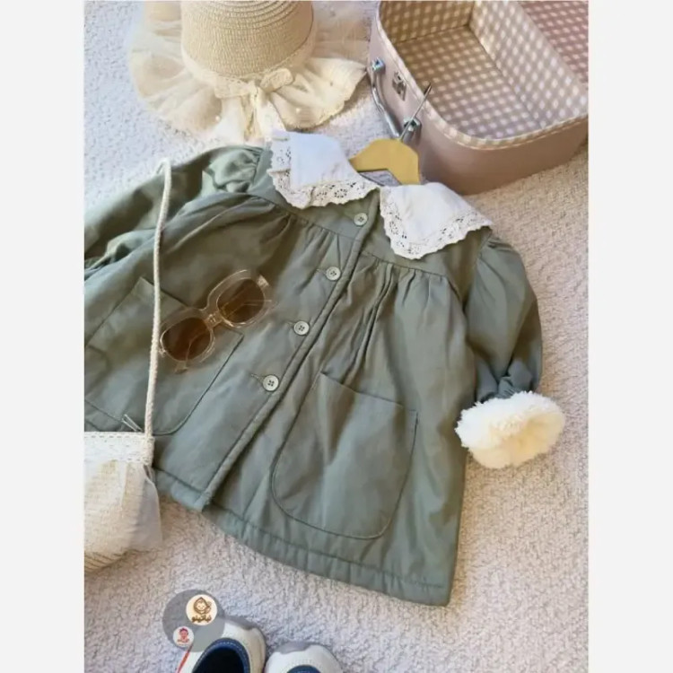 پالتو دخترانه کتان خزدار گلدوزی شده سایز 1 تا 6 سال