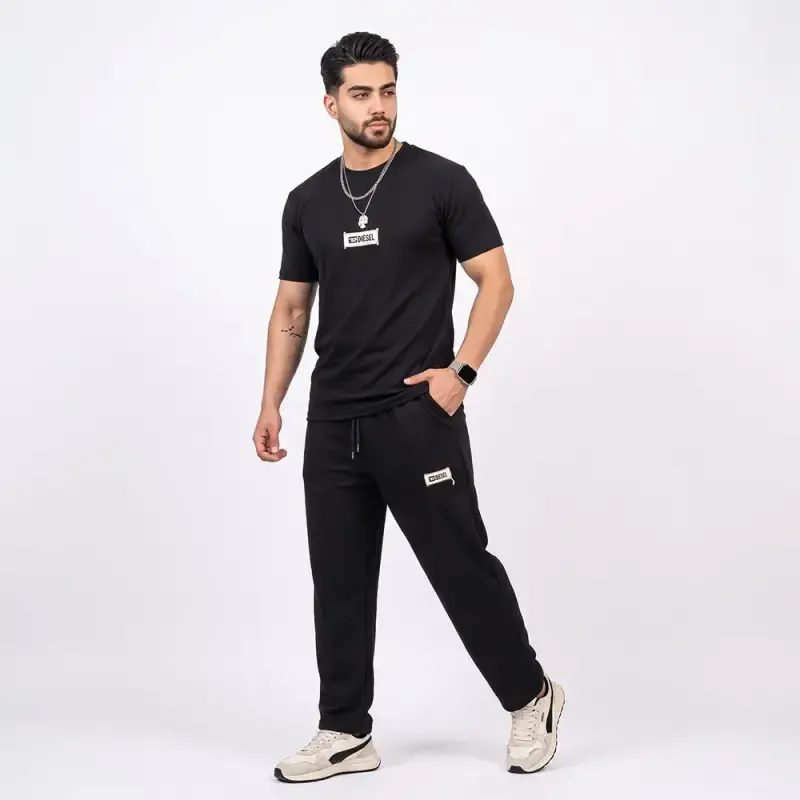 ست تیشرت و شلوار مردانه بیسکویتی مشکی