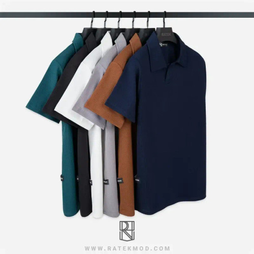 تیشرت نیم یقه مردانه پارچه کبریتی لاکرا دار لطیف سایز بزرگ و معمولی