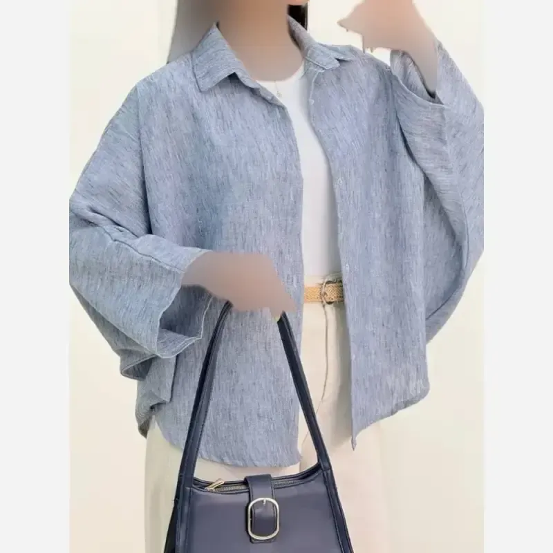 شومیز پانچ زنانه مدل پریسان جنس لینن دوتون فری سایز