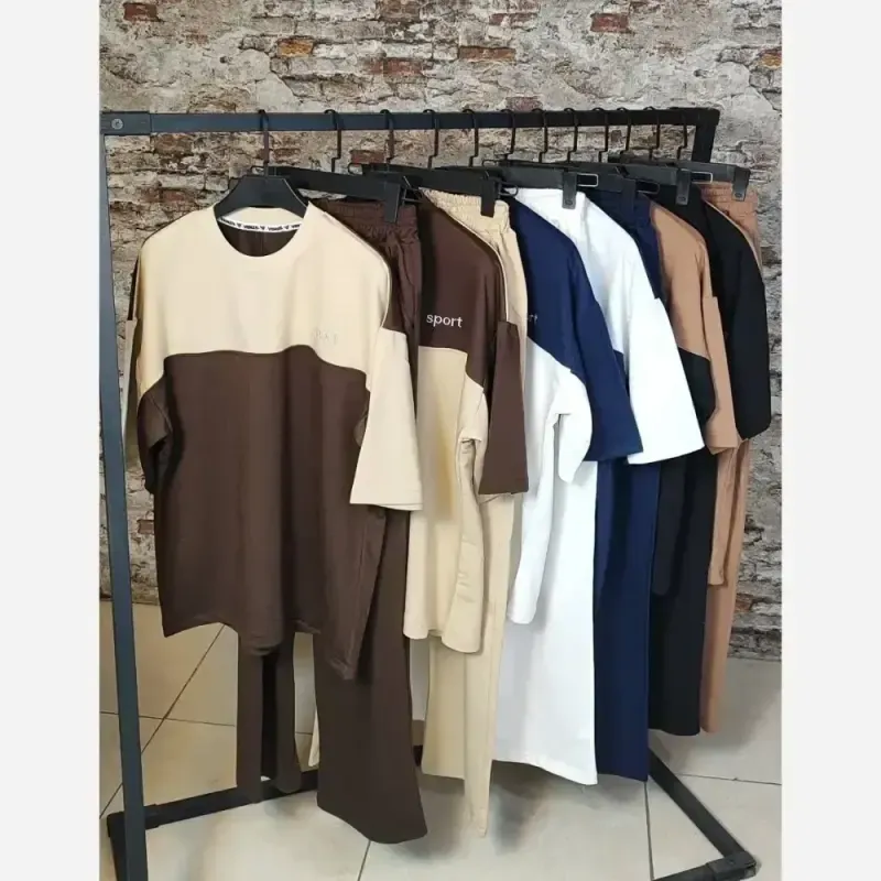 ست تیشرت شلوار اسپرت پنبه گلکسی فری سایز مدل ویشکا