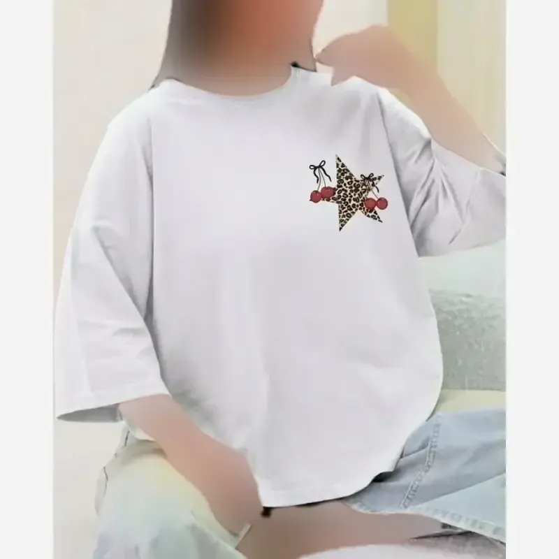 تیشرت باکسی پنبه سوپر طرح ستاره و گیلاس فریسایز مدل دایانا