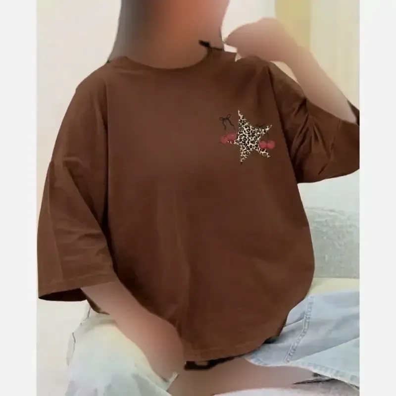 تیشرت باکسی پنبه سوپر طرح ستاره و گیلاس فریسایز مدل دایانا