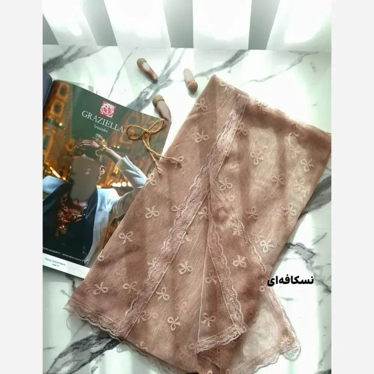 شال توری پاپیونی دور دانتل مناسب استفاده روزمره قواره 185 در 63 سانت