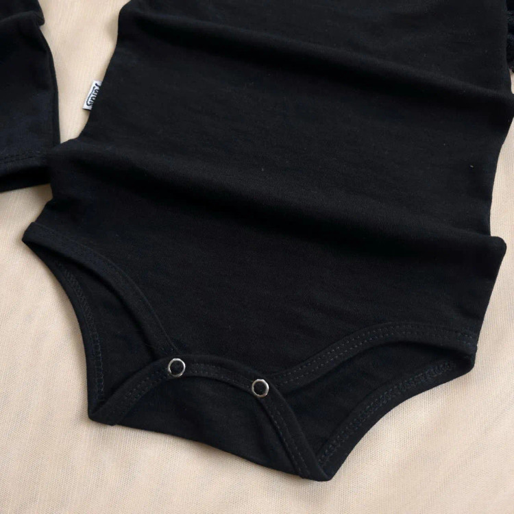 بادی یقه گیپور مشکی نوزادی دخترانه ست محرمی پنبه با کیفیت سایز بندی کامل