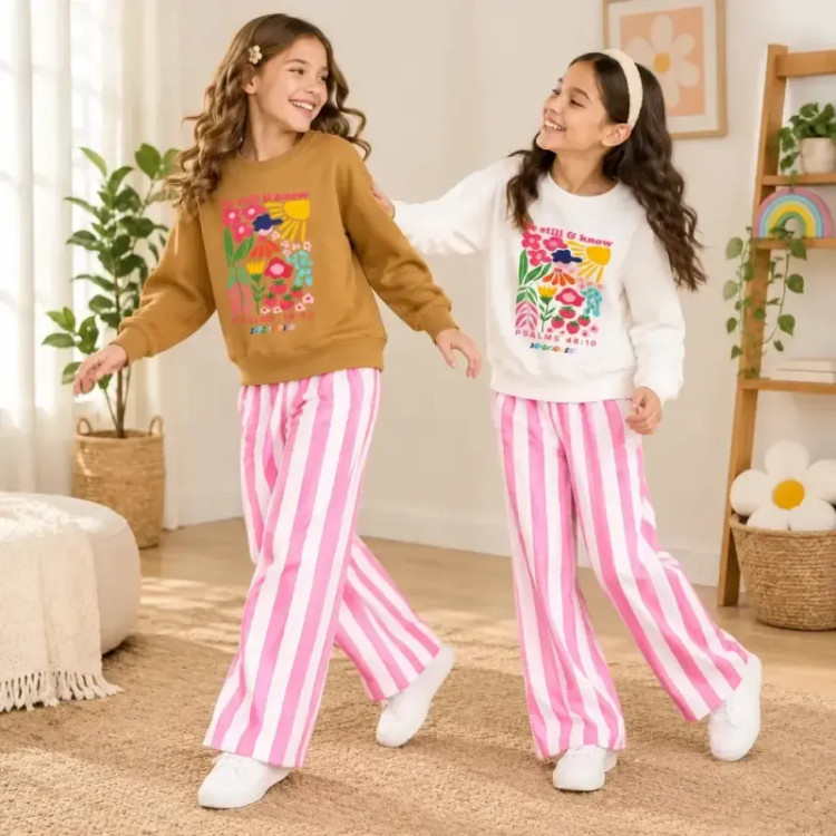 بلوز شلوار دورس دخترانه طرح دار پنبه ای سایز 55 و 60 مناسب 7 تا 12 سال