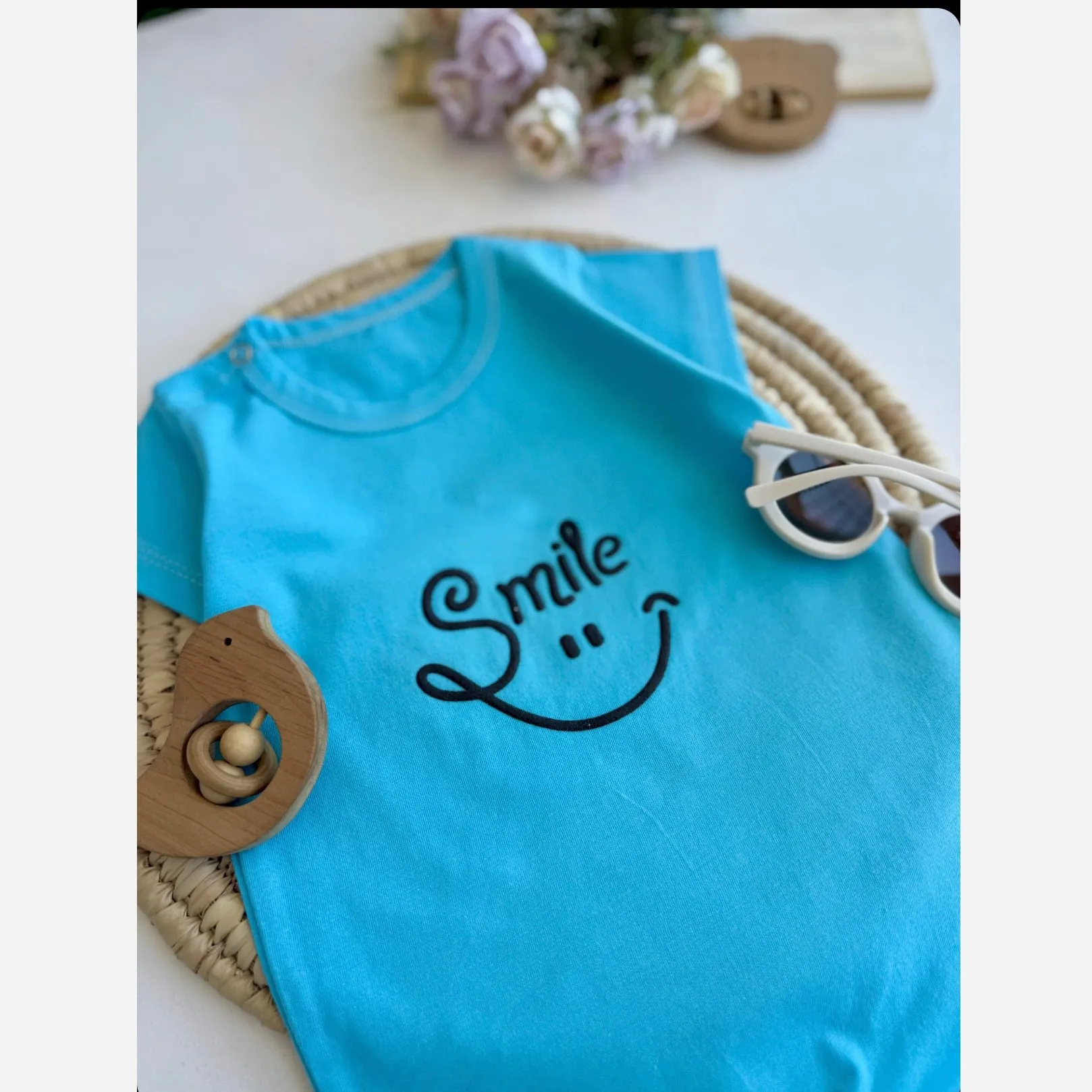 رامپر نوزادی پسرانه طرح smile جنس پنبهای لطیف سایز 6 ماه تا 3 سال