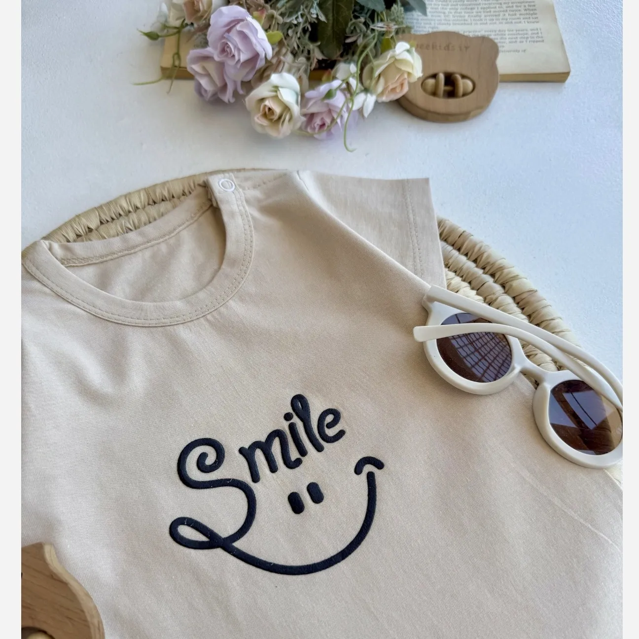 رامپر نوزادی پسرانه طرح smile جنس پنبهای لطیف سایز 6 ماه تا 3 سال